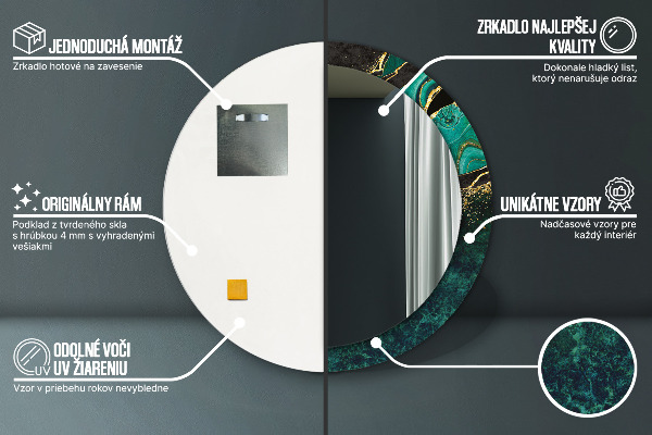 Espelho com moldura impressa redondo Verde mármore