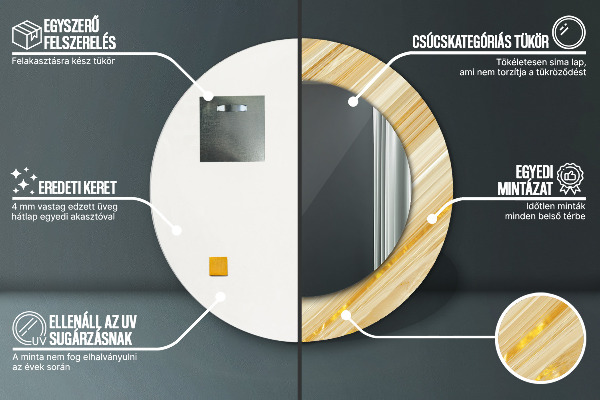 Espelho com moldura impressa redondo Ouro abstrato