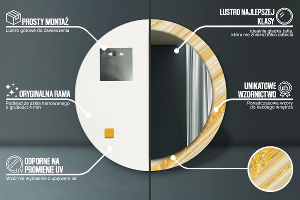 Espelho com moldura impressa redondo Ouro abstrato