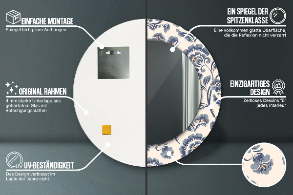 Espelho de parede circular decorativo Padrão de flores