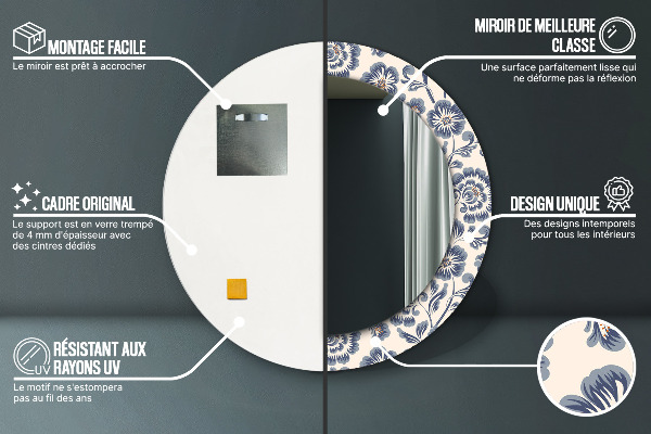 Espelho de parede circular decorativo Padrão de flores