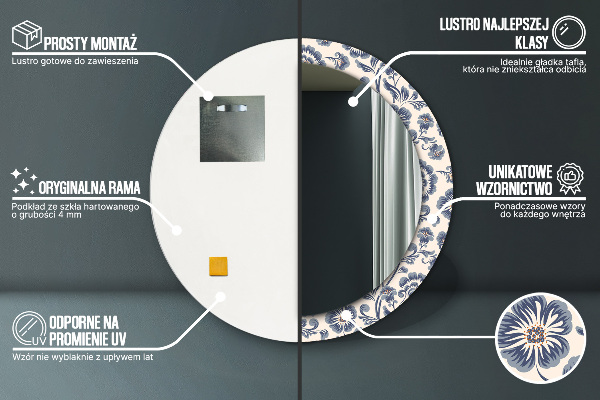 Espelho de parede circular decorativo Padrão de flores