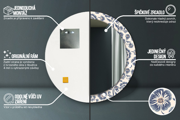 Espelho de parede circular decorativo Padrão de flores