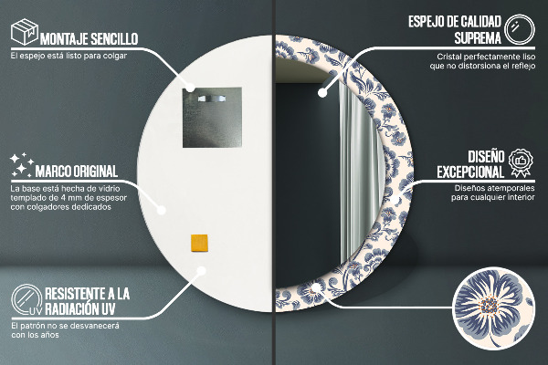 Espelho de parede circular decorativo Padrão de flores