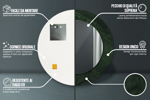 Espelho circular de parede decorativo Mármore verde