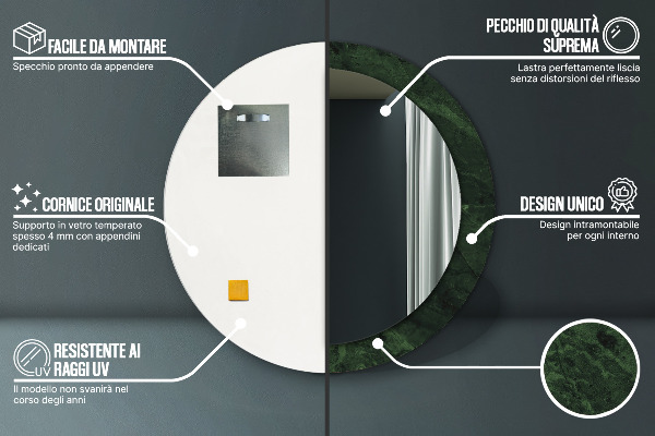 Espelho circular de parede decorativo Mármore verde