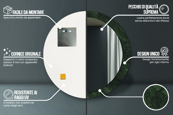 Espelho circular de parede decorativo Mármore verde