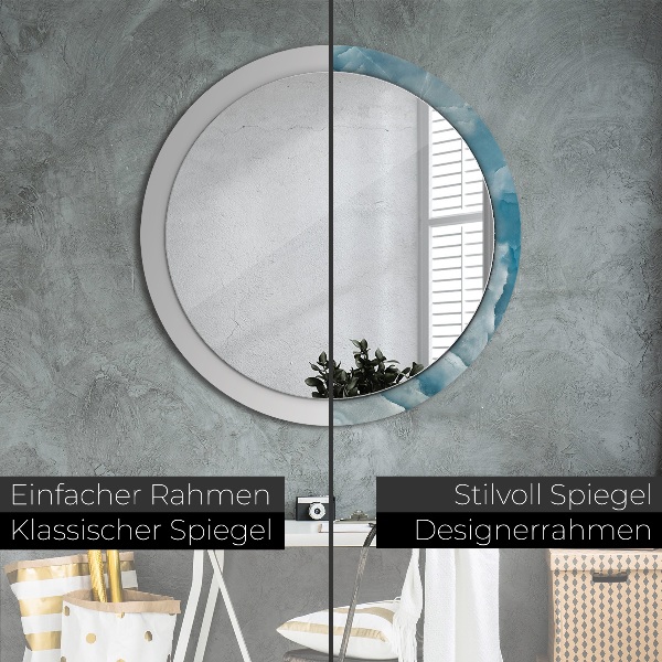 Espelho circular de parede decorativo Mármore azul ônix