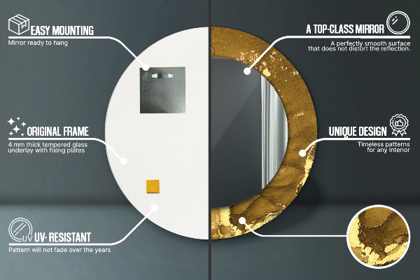 Espelho com moldura impressa redondo Redemoinhos metálicos
