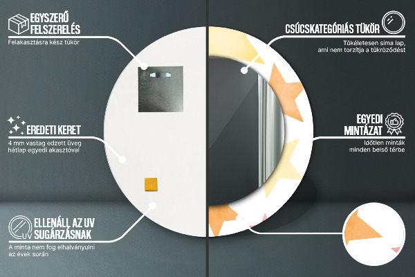 Espelho com moldura impressa redondo Estrelas pastel