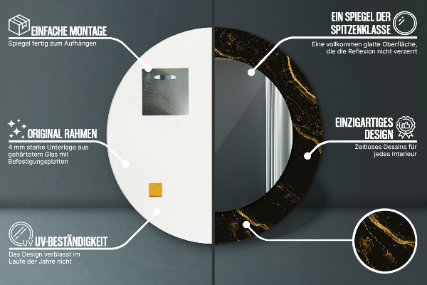 Espelho com moldura impressa redondo Mármore preto