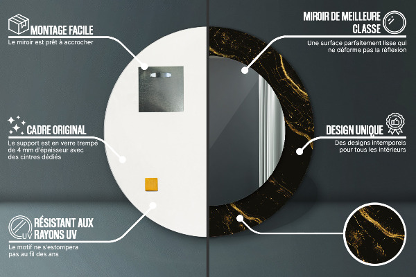 Espelho com moldura impressa redondo Mármore preto