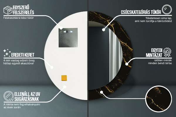 Espelho com moldura impressa redondo Mármore preto