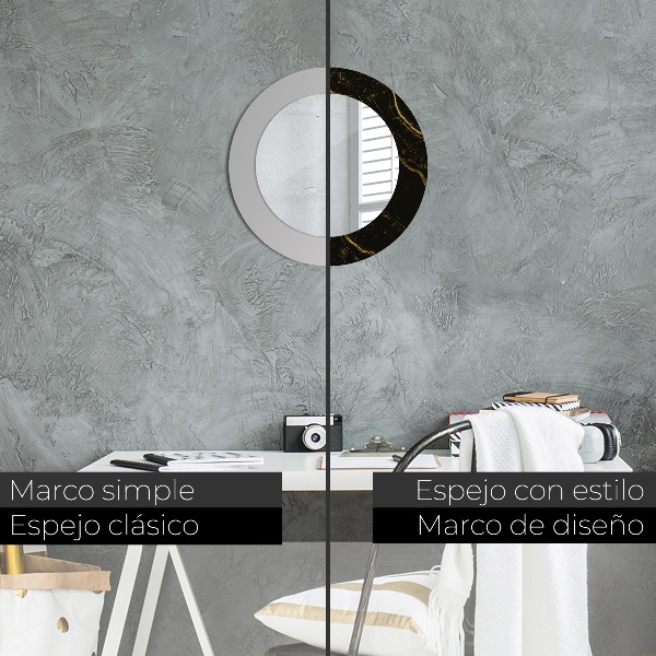 Espelho com moldura impressa redondo Mármore preto