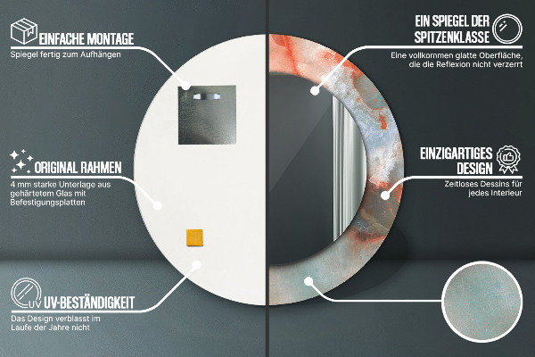 Espelho com moldura impressa redonda Mármores de ônix
