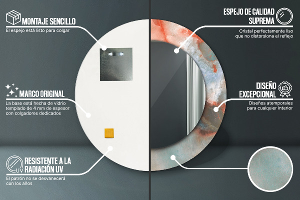Espelho com moldura impressa redonda Mármores de ônix