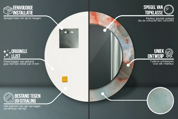 Espelho com moldura impressa redonda Mármores de ônix