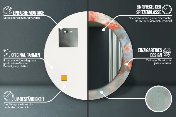 Espelho com moldura impressa redonda Mármores de ônix