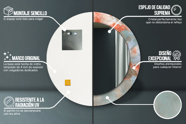 Espelho com moldura impressa redonda Mármores de ônix