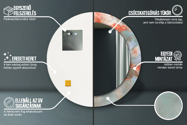 Espelho com moldura impressa redonda Mármores de ônix