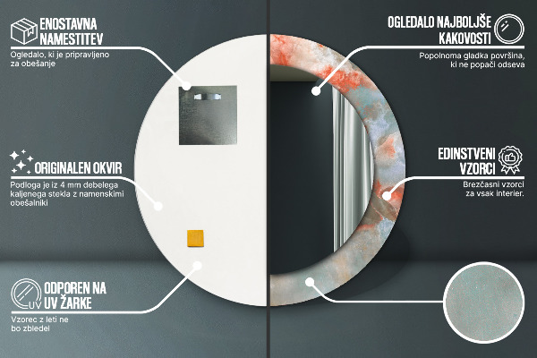 Espelho com moldura impressa redonda Mármores de ônix