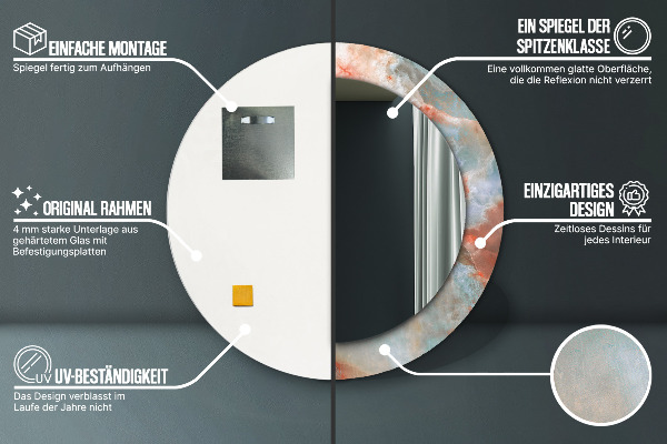 Espelho com moldura impressa redonda Mármores de ônix