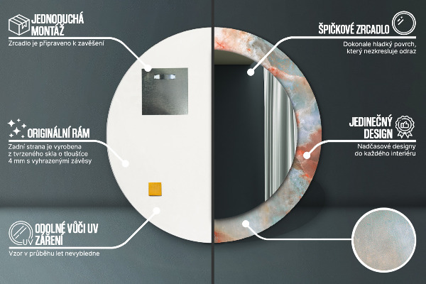 Espelho com moldura impressa redonda Mármores de ônix