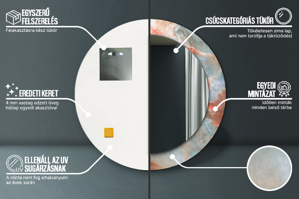 Espelho com moldura impressa redonda Mármores de ônix