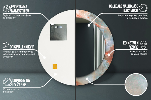 Espelho com moldura impressa redonda Mármores de ônix