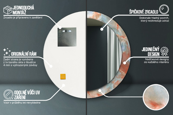 Espelho com moldura impressa redonda Mármores de ônix