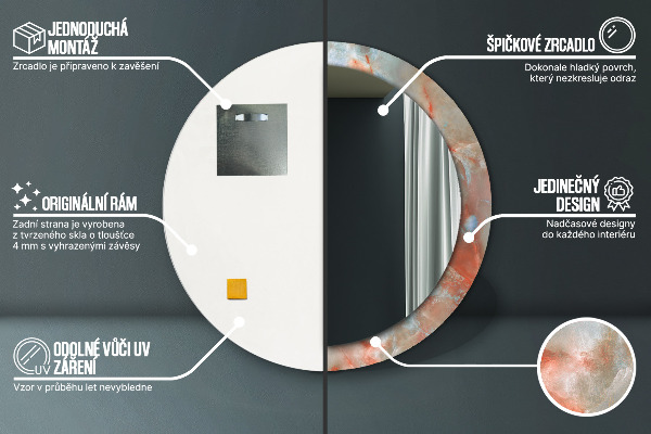 Espelho com moldura impressa redonda Mármores de ônix