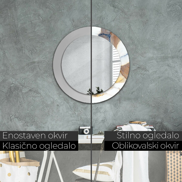 Espelho de moldura impressa redondo Mármore branco