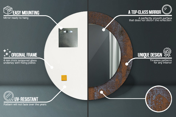 Espelho de moldura impressa redondo Rústico metálico