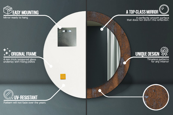 Espelho de moldura impressa redondo Rústico metálico