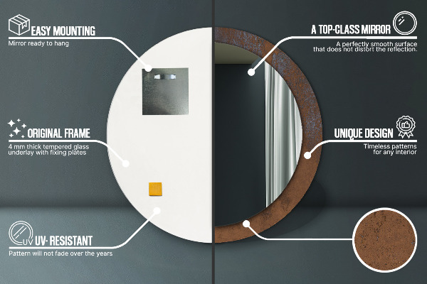 Espelho de moldura impressa redondo Rústico metálico