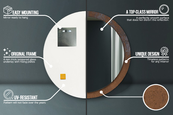 Espelho de moldura impressa redondo Rústico metálico