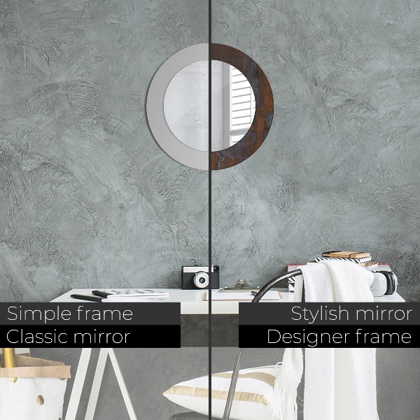 Espelho de moldura impressa redondo Rústico metálico