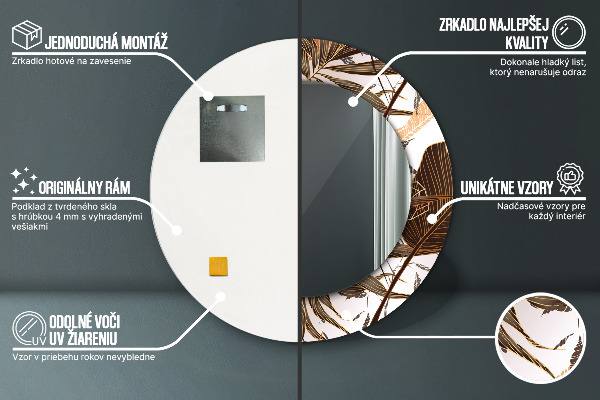 Espelho com moldura impressa redondo Folhas de palmeira