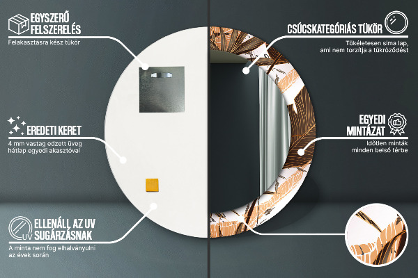 Espelho com moldura impressa redondo Folhas de palmeira