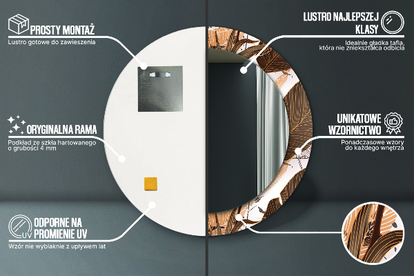 Espelho com moldura impressa redondo Folhas de palmeira