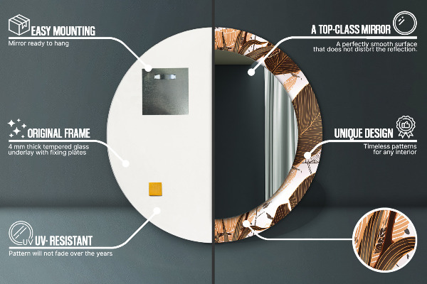 Espelho com moldura impressa redondo Folhas de palmeira