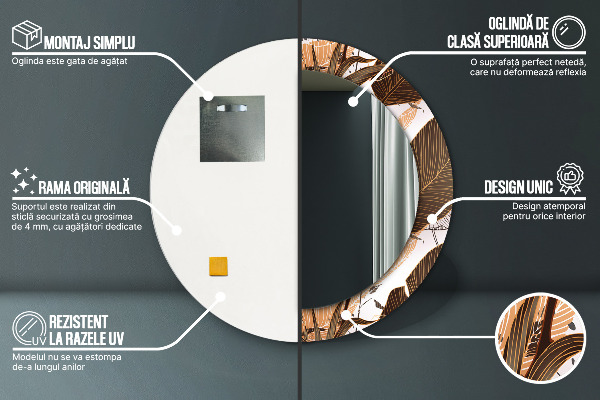 Espelho com moldura impressa redondo Folhas de palmeira