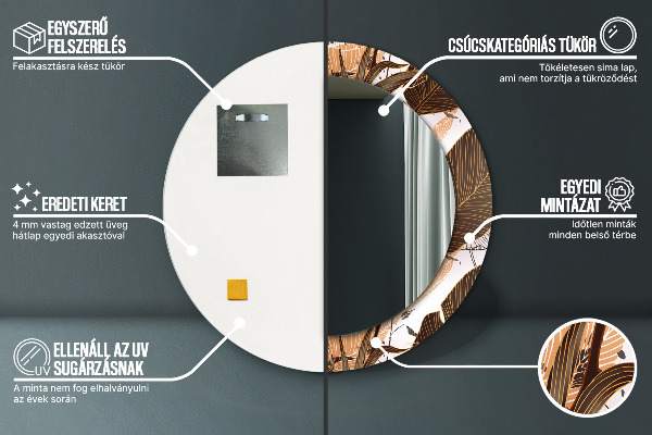 Espelho com moldura impressa redondo Folhas de palmeira