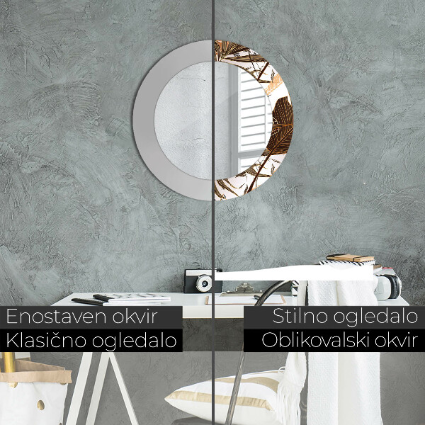 Espelho com moldura impressa redondo Folhas de palmeira