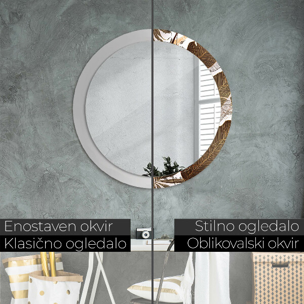 Espelho com moldura impressa redondo Folhas de palmeira