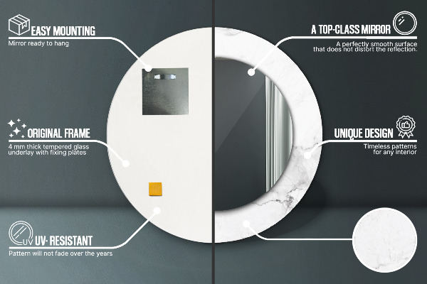 Espelho de parede circular decorativo Mármore branco