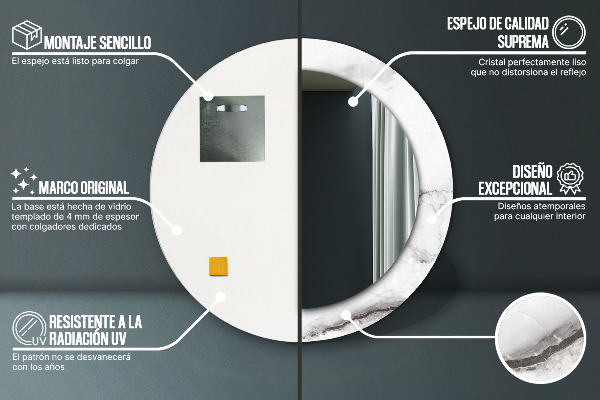 Espelho de parede circular decorativo Mármore branco