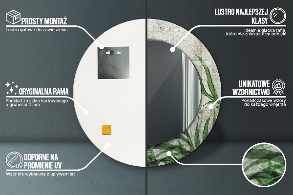 Espelho de parede circular decorativo Folhas de feto