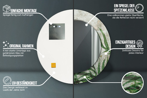 Espelho de parede circular decorativo Folhas de feto