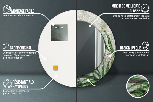 Espelho de parede circular decorativo Folhas de feto